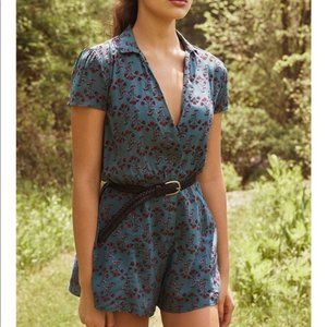 Urban Outfitters Teal Romper with Red Floral Pattern, Size L